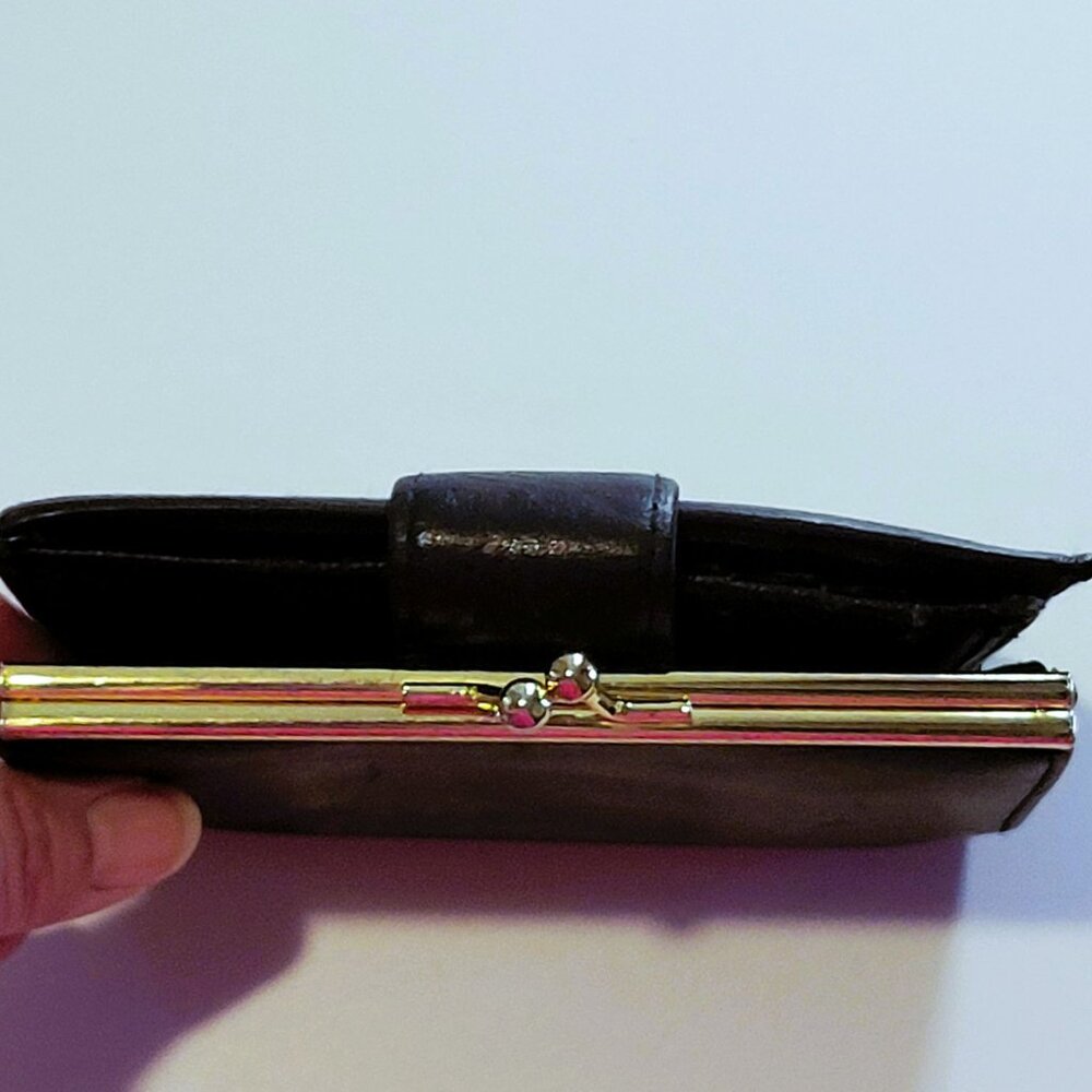 Buxton Leather BiFold Wallet Snap Kisslock Coin Black Top Grain Cowhide Vintage - Picture 3 of 16